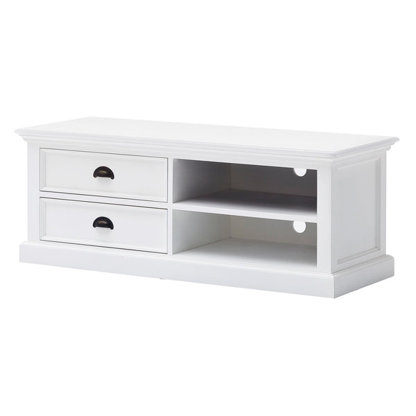 Homeroots 47" White Solid Wood Drawers And Open Shelving Entertainment Center  Solid Wood 397771