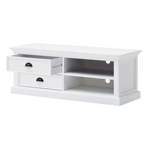 Homeroots 47" White Solid Wood Drawers And Open Shelving Entertainment Center  Solid Wood 397771