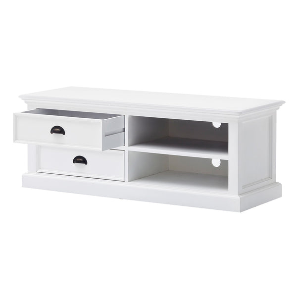 Homeroots 47" White Solid Wood Drawers And Open Shelving Entertainment Center  Solid Wood 397771