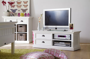 Homeroots 47" White Solid Wood Drawers And Open Shelving Entertainment Center  Solid Wood 397771
