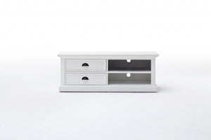 Homeroots 47" White Solid Wood Drawers And Open Shelving Entertainment Center  Solid Wood 397771