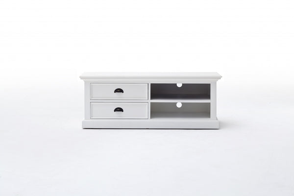 Homeroots 47" White Solid Wood Drawers And Open Shelving Entertainment Center  Solid Wood 397771