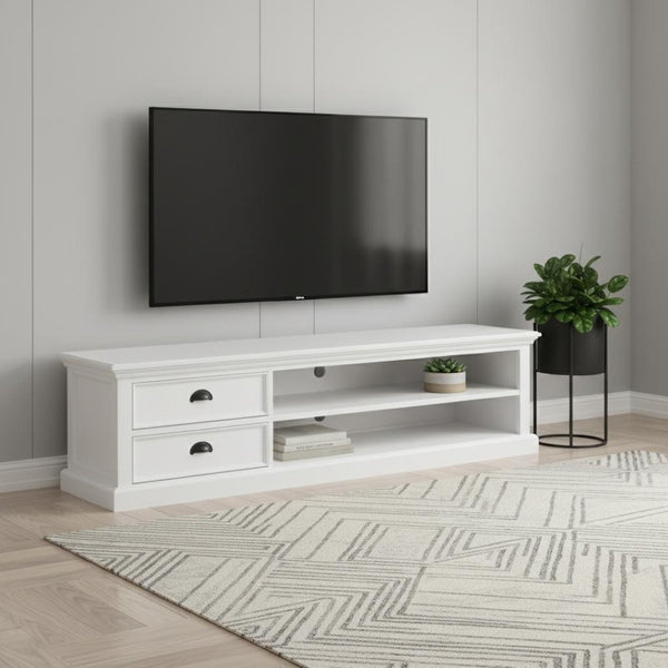 HomeRoots 71" Classic White Entertainment Unit – Elegant Mahogany Design with Storage & Cable Management Solutions 397772