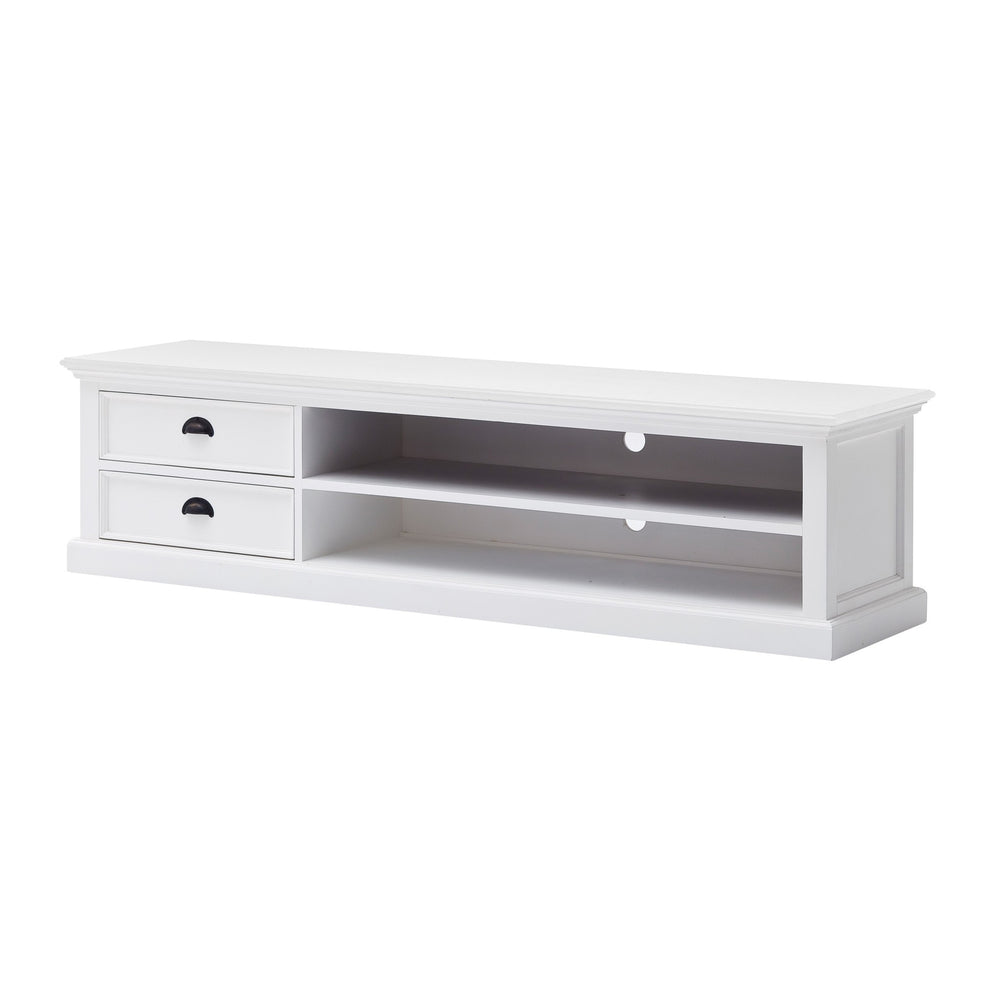 Homeroots 71" Classic White Entertainment Unit With Two Drawers  Solid Wood 397772