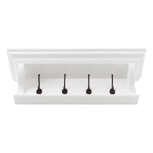 Homeroots Classic White Wood Wide Four Hook Hanging Coat Rack  Mahogany 397774