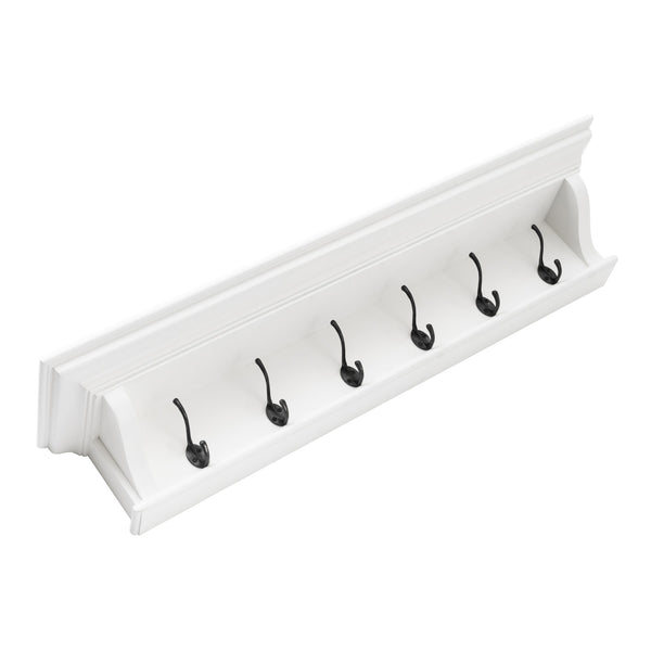 Homeroots Classic White Wood Wide Six Hook Coat Rack  Mahogany 397775