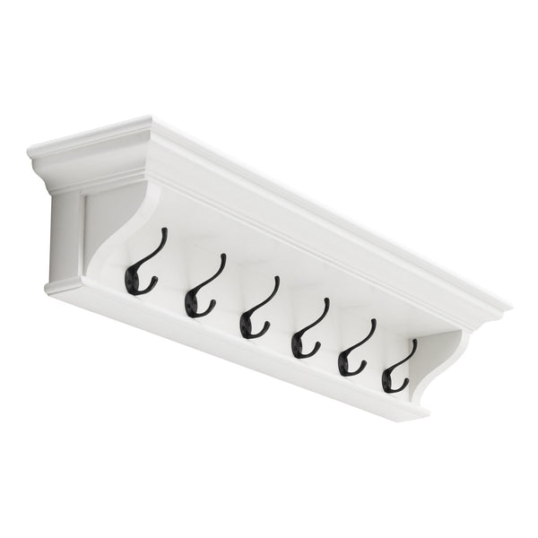 Homeroots Classic White Wood Wide Six Hook Coat Rack  Mahogany 397775