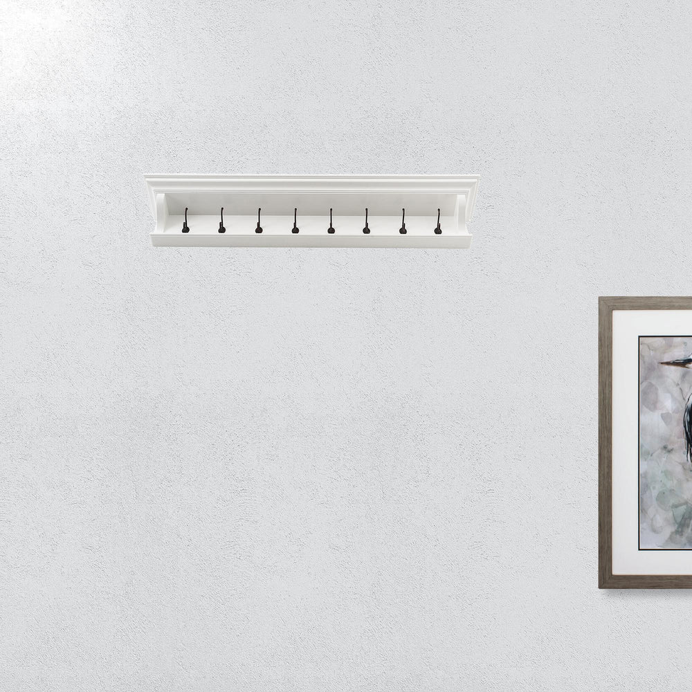 Homeroots Classic White Wood Wide Eight Hook Coat Rack  Mahogany 397776