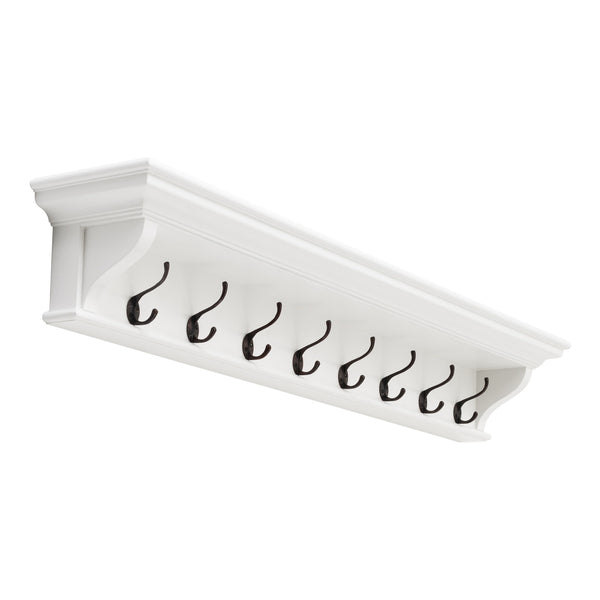 Homeroots Classic White Wood Wide Eight Hook Coat Rack  Mahogany 397776