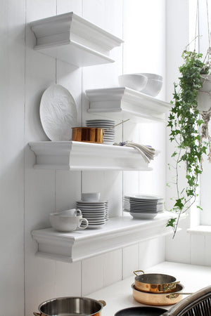 HomeRoots 47" Classic White XL Floating Wall Shelf – Elegant Display for Decor, Books & Kitchenware Storage Solutions 397789