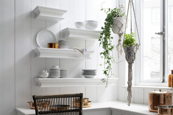 HomeRoots 47" Classic White XL Floating Wall Shelf – Elegant Display for Decor, Books & Kitchenware Storage Solutions 397789