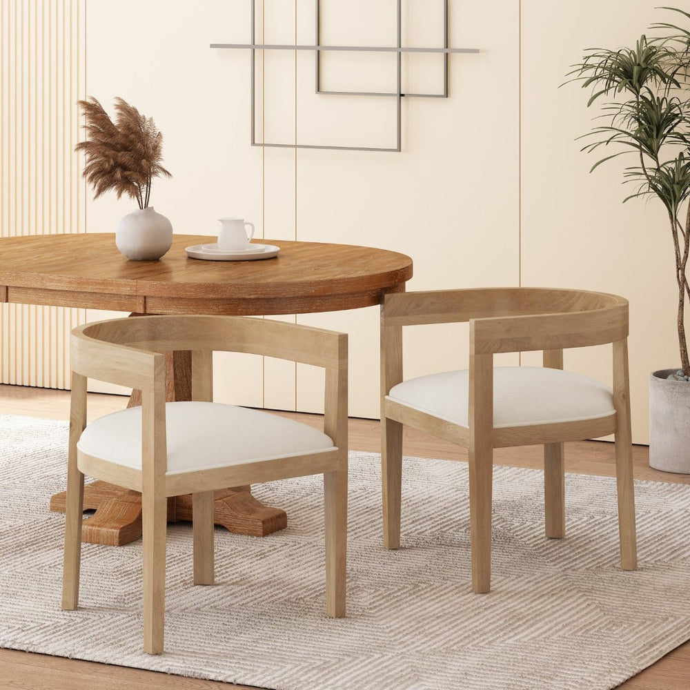 English Elm Dining Arm Chairs Set of 2 Upholstered Tub Style Rubberwood Mid-century Modern Seating N771P388967M