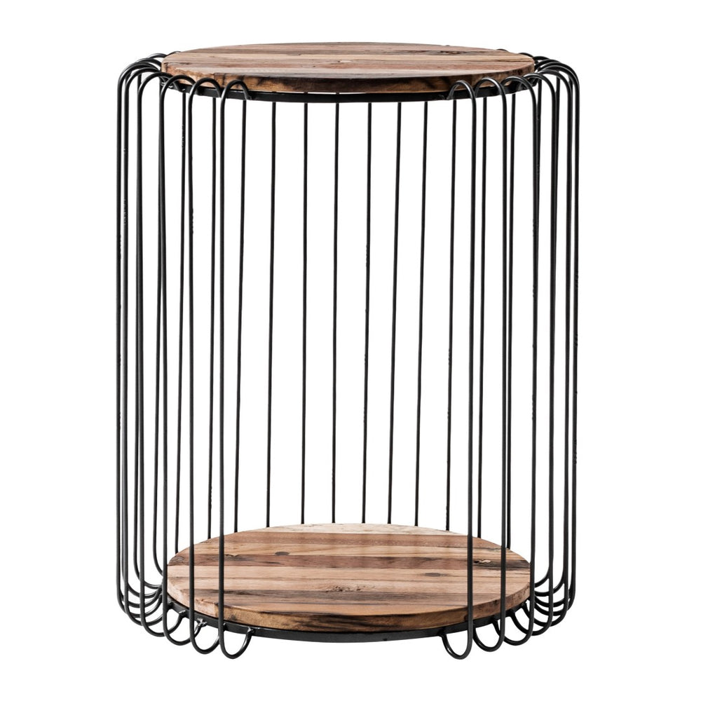 HomeRoots 24" Handcrafted Rustic Brown Round End Table with Black Steel Frame for Modern Farmhouse Style 397793