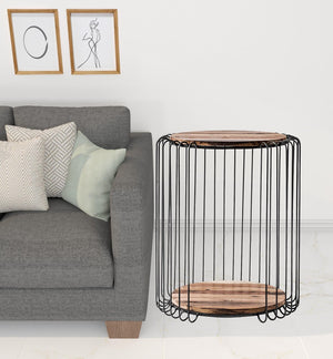 HomeRoots 24" Handcrafted Rustic Brown Round End Table with Black Steel Frame for Modern Farmhouse Style 397793