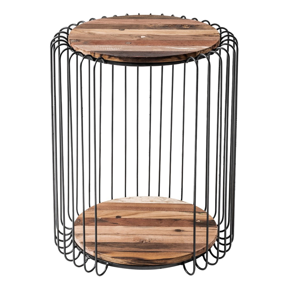 HomeRoots 24" Handcrafted Rustic Brown Round End Table with Black Steel Frame for Modern Farmhouse Style 397793