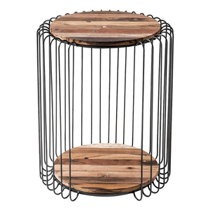 HomeRoots 24" Handcrafted Rustic Brown Round End Table with Black Steel Frame for Modern Farmhouse Style 397793