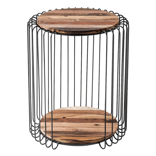 HomeRoots 24" Handcrafted Rustic Brown Round End Table with Black Steel Frame for Modern Farmhouse Style 397793