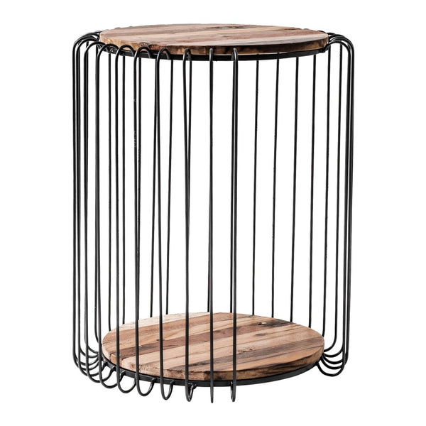HomeRoots 24" Handcrafted Rustic Brown Round End Table with Black Steel Frame for Modern Farmhouse Style 397793