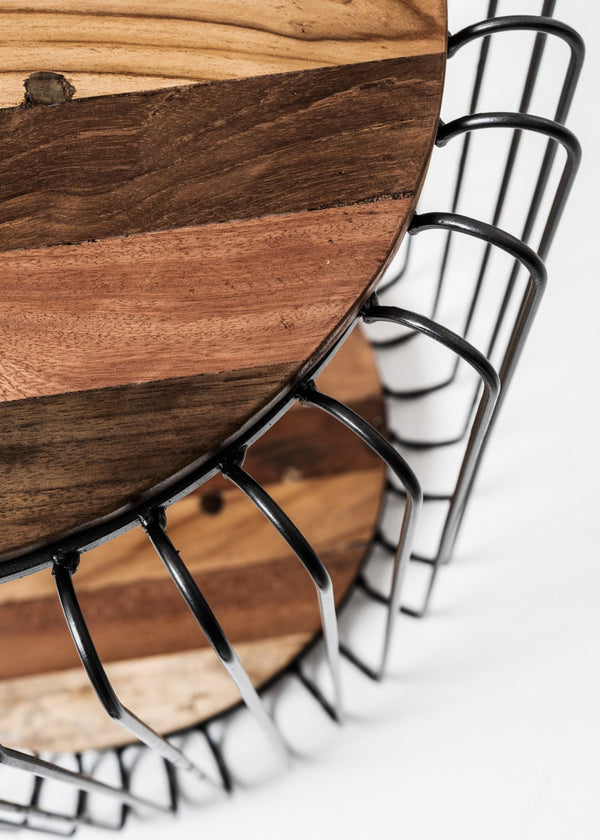 HomeRoots 24" Handcrafted Rustic Brown Round End Table with Black Steel Frame for Modern Farmhouse Style 397793