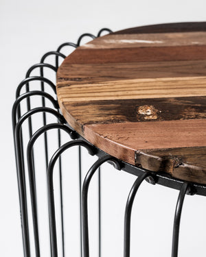HomeRoots 24" Handcrafted Rustic Brown Round End Table with Black Steel Frame for Modern Farmhouse Style 397793