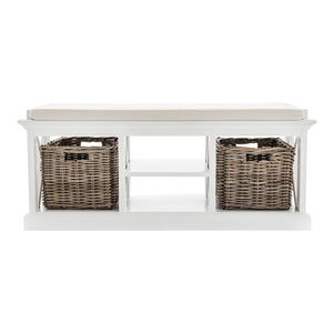 Homeroots Classic White Bench And Basket Set  Solid Wood 397794