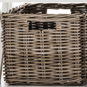 Homeroots Classic White Bench And Basket Set  Solid Wood 397794