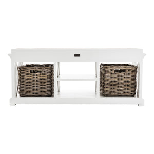 Homeroots Classic White Bench And Basket Set  Solid Wood 397794
