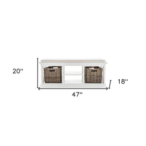 HomeRoots Classic White Bench and Basket Set - Handcrafted Mahogany Storage Solution for Elegant Interiors 397794