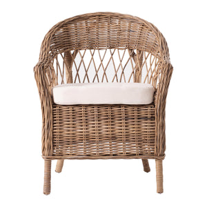 Homeroots Set Of Two Gray Brown Semi Circle Back Wicker Chairs With Seat Cushions  Rattan 397801