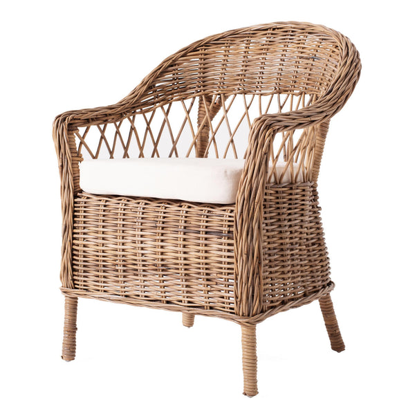 Homeroots Set Of Two Gray Brown Semi Circle Back Wicker Chairs With Seat Cushions  Rattan 397801