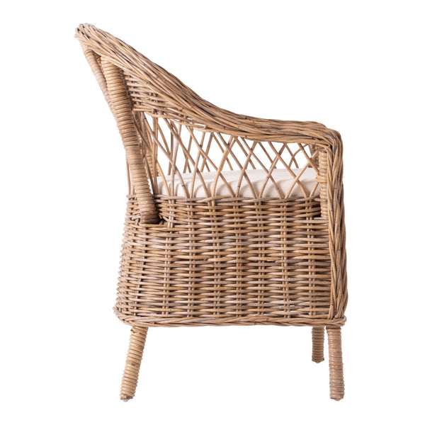 Homeroots Set Of Two Gray Brown Semi Circle Back Wicker Chairs With Seat Cushions  Rattan 397801