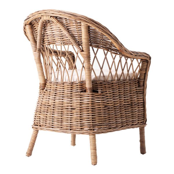 Homeroots Set Of Two Gray Brown Semi Circle Back Wicker Chairs With Seat Cushions  Rattan 397801