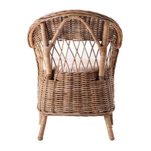Homeroots Set Of Two Gray Brown Semi Circle Back Wicker Chairs With Seat Cushions  Rattan 397801