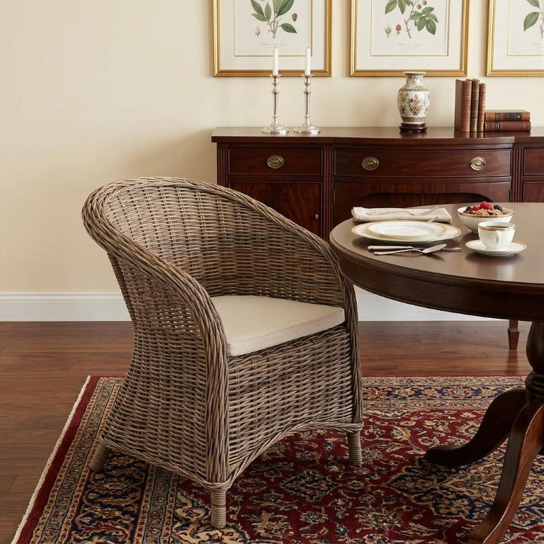 HomeRoots Set of Two Wicker Accent Armchairs with Cushioned Seating for Patio or Living Room 397802