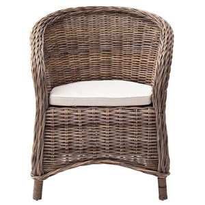 Homeroots Set Of Two Round Wicker Club Armchairs With Seat Cushion  Rattan 397802