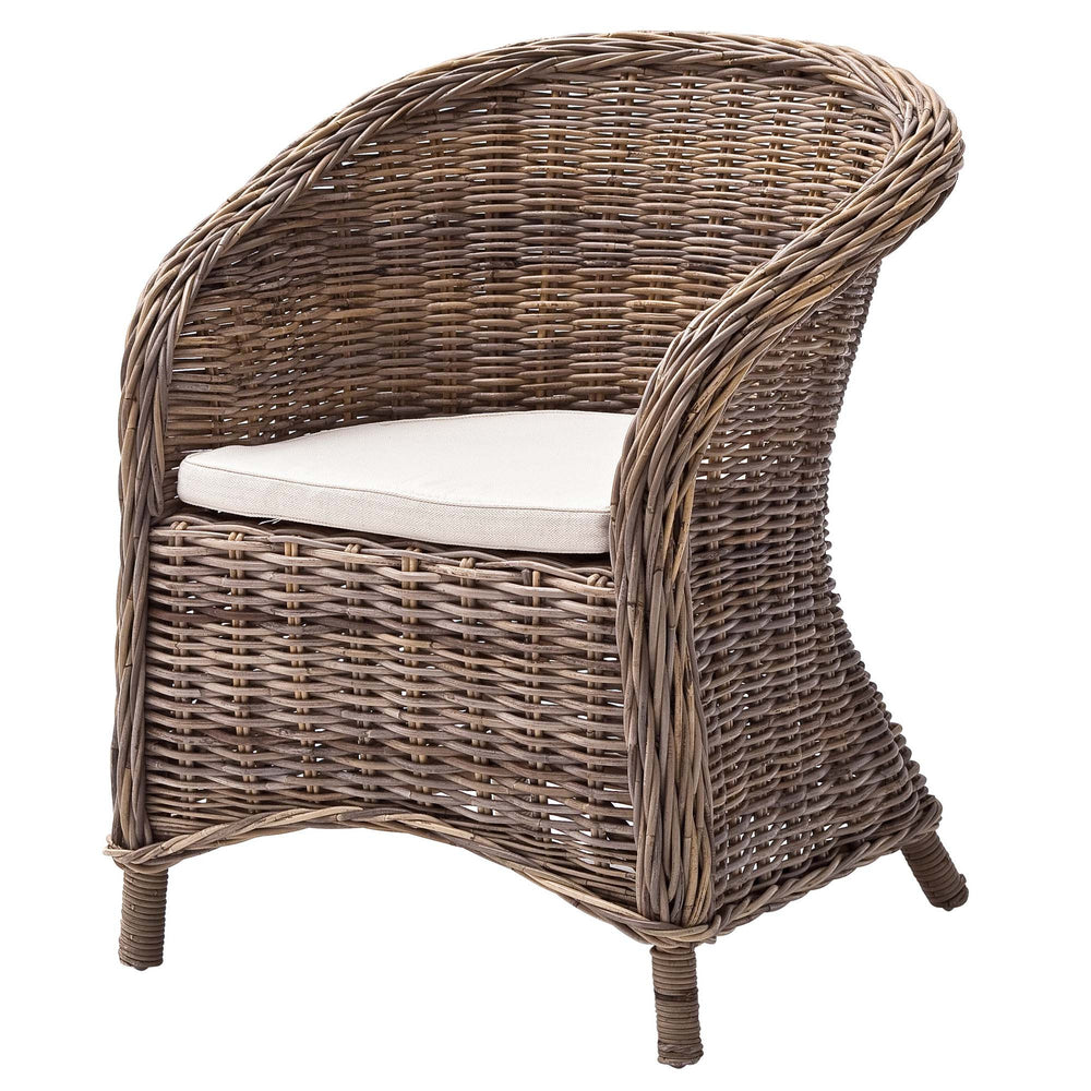 Homeroots Set Of Two Round Wicker Club Armchairs With Seat Cushion  Rattan 397802