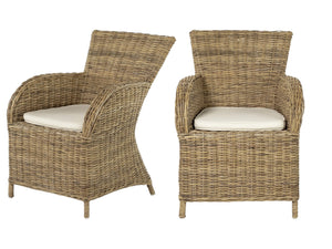 Homeroots Set Of Two Cream And Tan Rattan Dining Arm Chairs  Rattan 397803