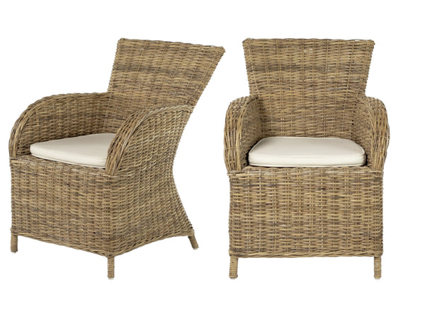 Homeroots Set Of Two Cream And Tan Rattan Dining Arm Chairs  Rattan 397803