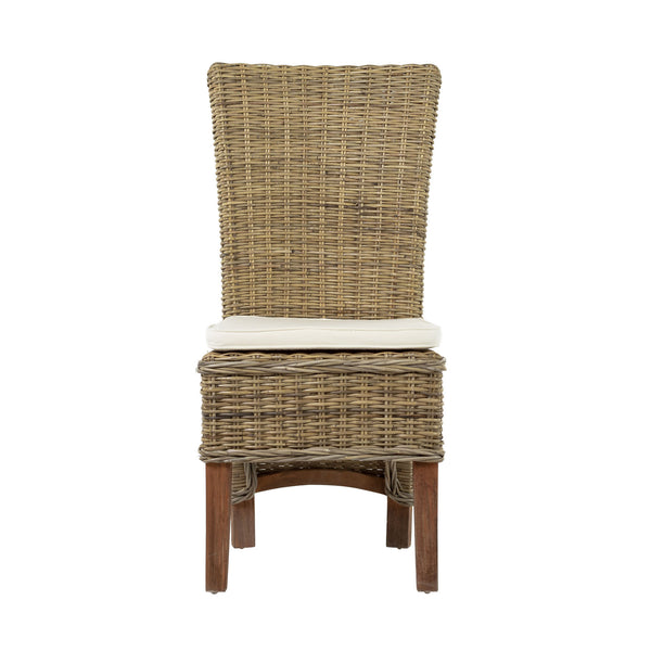 Homeroots Set Of Two Cream And Natural Rattan Dining Parsons Chairs  Rattan 397804