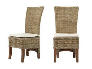 Homeroots Set Of Two Cream And Natural Rattan Dining Parsons Chairs  Rattan 397804