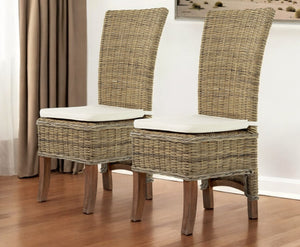 Homeroots Set Of Two Cream And Natural Rattan Dining Parsons Chairs  Rattan 397804