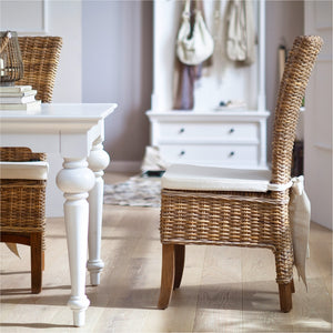 Homeroots Set Of Two Cream And Natural Rattan Dining Parsons Chairs  Rattan 397804