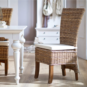 Homeroots Set Of Two Cream And Natural Rattan Dining Parsons Chairs  Rattan 397804