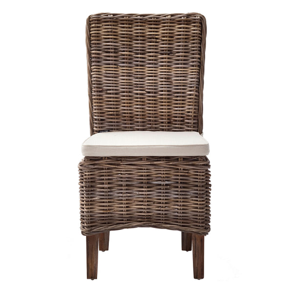 Homeroots Set Of Two Cream And Brown Rattan Dining Parsons Chairs  Rattan 397805