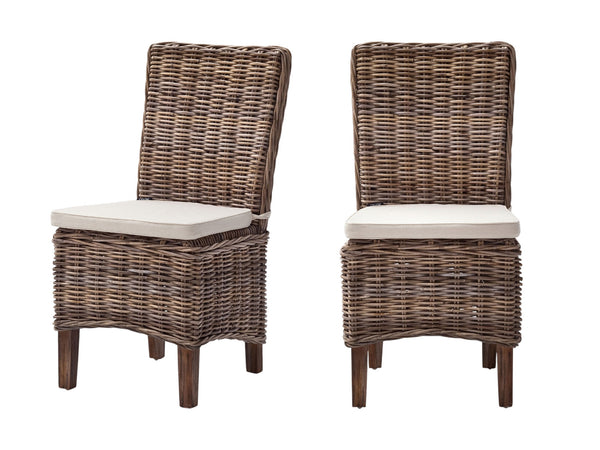 Homeroots Set Of Two Cream And Brown Rattan Dining Parsons Chairs  Rattan 397805