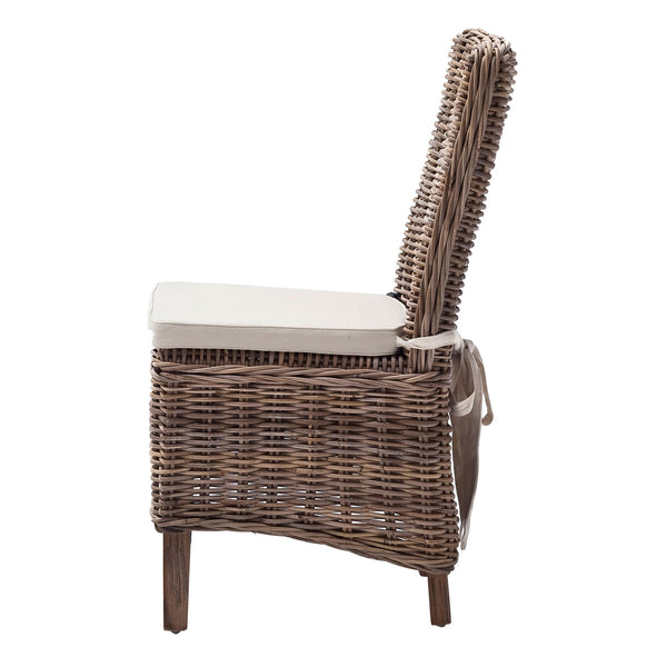 Homeroots Set Of Two Cream And Brown Rattan Dining Parsons Chairs  Rattan 397805
