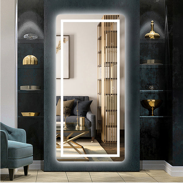 Homeroots Petite Led Strip Rounded Rectangle Wall Mirror  Glass 397806