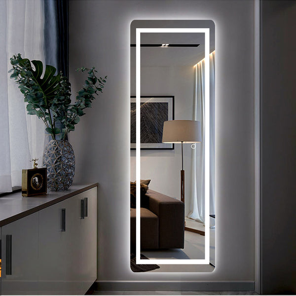 Homeroots Led Strip Rounded Rectangle Wall Mirror  Glass 397807