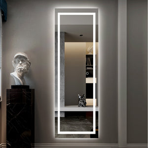 Homeroots Led Strip Rectangular Wall Mirror  Glass 397809
