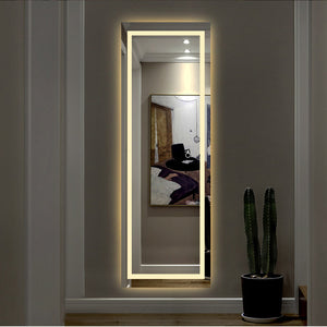 Homeroots Led Strip Rectangular Wall Mirror  Glass 397809
